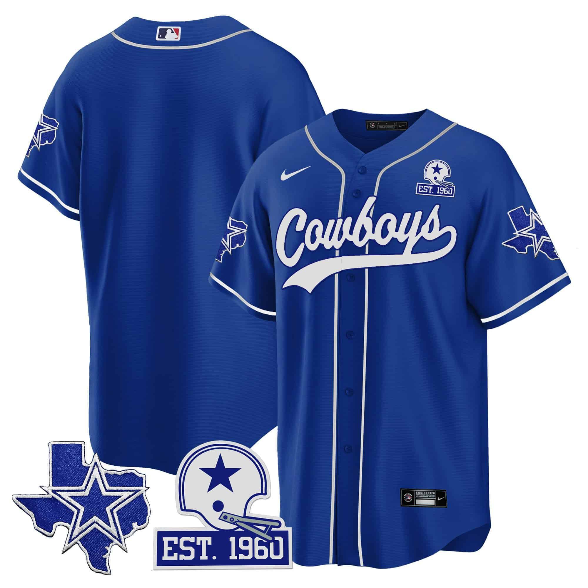 Men Dallas Cowboys Blank Blue 2024 Nike Patch Baseball NFL Jersey